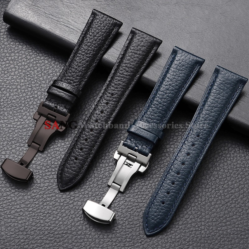 Butterfly Clasp Deployant - 18/19/20/21/22mm Butterfly Buckle Litchi Pattern Leather