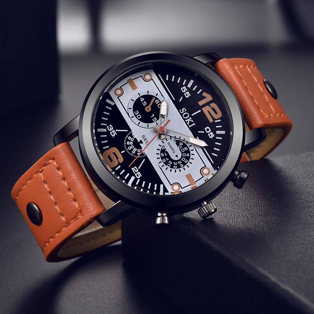 Sleek Men’s Watch Chic Brown L - огляд і ціна Leather Watch Band Men