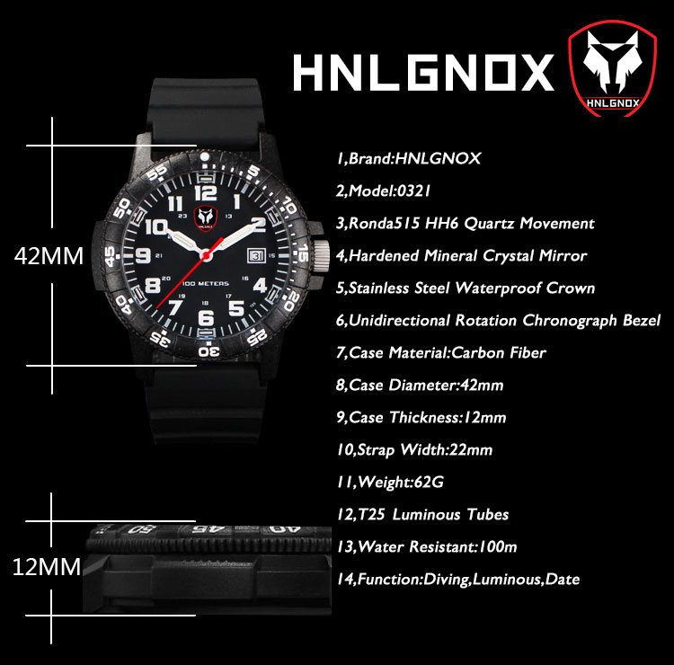 Hnlgnox Mens Pilot Watches Spo - огляд і ціна Rubber Strap Diver