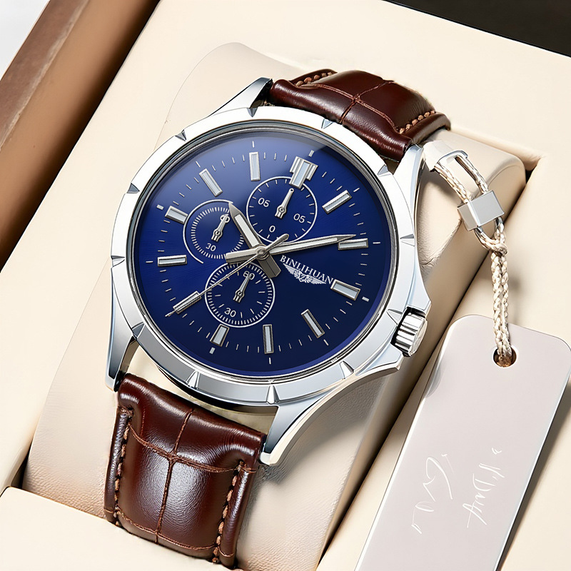 Men Chronograph Quartz Watch,  - огляд і ціна Leather Watch Band Men