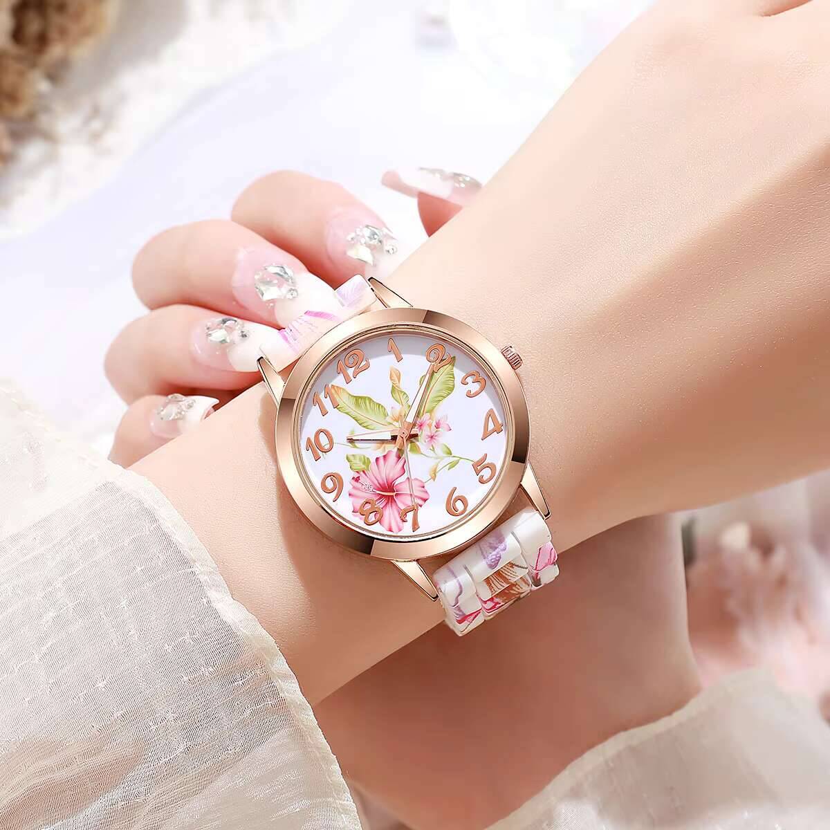 2PCS Fashion Flower Printed Wo - огляд і ціна Silicone Band Women