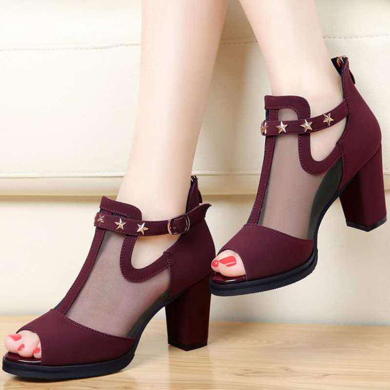 Mesh Peep Toe Block High Heels - огляд і ціна Mesh Strap Metal