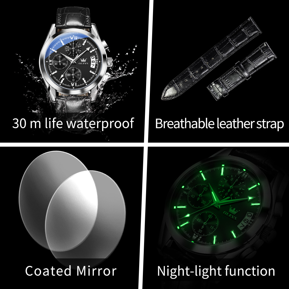 OLEVS Top Brand Luxury Men Wat - огляд і ціна Leather Watch Band Men